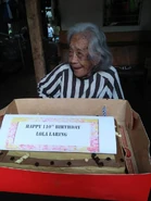Burgos on her claimed 110th birthday in 2019.