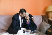 Juniewicz (aged 115) a few days before her 116th birthday in June 2022, with Prime Minister Mateusz Morawiecki.