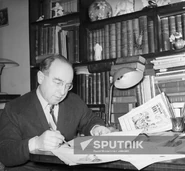 Boris (age 54) drawing in his workshop on January 12, 1955.