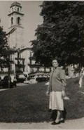 Morano in her 40s while visiting the center plaza of Verbania, Italy