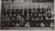 Kimiko Ono (aged 12; on the far right in the third row) in March 1921, after graduating from elementary school.