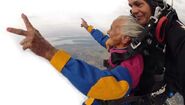 Mendes doing a parachute jump at the age of 105