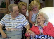 Farris-Luse in July 2001, aged 114, with (from left) her daughter Lucille Bull, granddaughter Cindy Hewes, and great-granddaughter.