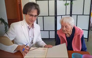 On her 111th birthday in 2023, with Waclaw Jan Kroczek