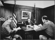 Kissinger (Age 49) and President Richard Nixon discussing the Vietnam situation in Camp David, 1972 (with Alexander Haig)