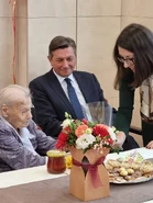Matilda Bracun110th.jpg (69 KB) On her 110th birthday with former Slovenian president Borut Pahor in 2023