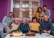 Novak Bojanić with his wife Vasiljka and family, on his 100th birthday, and her 91st birthday in 2020.