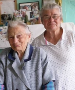 Lea Rouget 107.jpg (179 KB) Rouget (aged 107) in September 2018, with her daughter Gilberte
