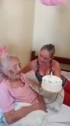 Celsa dos Santos at the age of 116 on 22 October 2020, pictured with her granddaughter Fernanda Aliny Celso