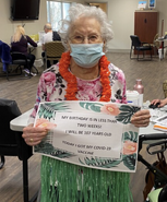 Cameron (aged 106) in January 2021, after receiving the COVID-19 vaccine