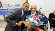 Louise Franks with the Premier David Burt on her 105th birthday in 2018
