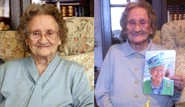 Ada Thompson 100 105.png (1.07 MB) Thompson at the age of 100 (left) and 105 (right), carrying a congratulary letter from the Queen