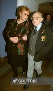 Boris (right, age 100) at the opening gala of his one-man show, Satirical Chronicle of a Century on December 7, 2000.