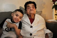 Aged 107, with her great-great-grandson Mason Cora
