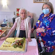 Prowse celebrating her 110th birthday in 2021.
