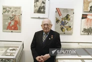 Boris (age 100) with some of his art in May 2001.