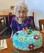 Whicker on her 112th birthday in 2018