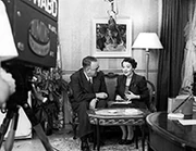 Helen Reichert conducting an interview in "For Your Information" (1951)