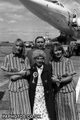 Hughes (front, centre) at the age of 109, just before boarding a flight on Concorde