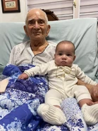 Aged 110, in September 2021, with his great-great-grandson