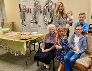 Phillips celebrating her 110th birthday with family members in October 2019