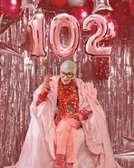 Apfel (age 102) on her 102nd birthday on August 29, 2023.
