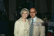 Glynis Johns (age 50) and American songwriter Sammy Cahn (1913-1993) attend the after party that followed the 30th annual Theatre World Awards, New York City, 30th May 1974.