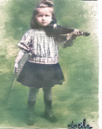 Colored photograph of Randon with the violin as a young girl