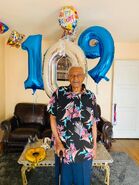 Randall on his 107th birthday in 2020 (claimed 109th)
