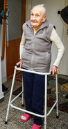 Veronika Zsilinszki standing at age 111.