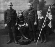 Aged 10, with his siblings Agnes (aged 7), Johannes (aged 8), and Fred (aged 3) in 1885