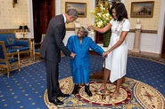 McLaurin.jpg (124 KB) McLaurin (center) at the claimed age of 106, meets with former president Barack Obama and wife first lady Michelle Obama, in the Blue Room of The White House in February 2016.