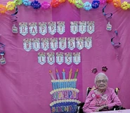 Boston on her 110th birthday in 2023
