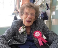 Mime Westcott on her 111th birthday in 2022.