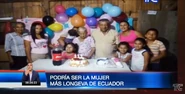 Maria Virginia Villegas Lascano on her 111th birthday with her family.