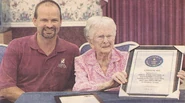 Carroll (aged 109) being recognised as the oldest person to fly in a hot air balloon by Guinness World Records, 27 July 2004