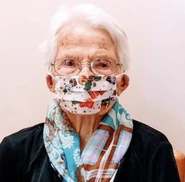 Lippolis on her 107th birthday in 2020, wearing a mask she sewed