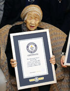 Kane Tanaka being recognised by Guinness World Records, March 2019, aged 116