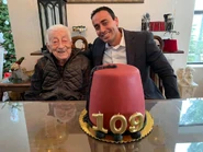 Francis Zouein 109th.jpg (71 KB) Zouein on his claimed 109th birthday with his son Emeal "E.Z." Zwayne in 2020.