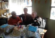 Pradel Loayza with his wife Mery Penaranda de Pradel and his daughter on his 106th birthday in 2020