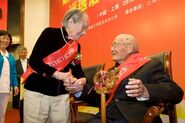 Wu Zhicheng (left), aged 102, with 110-year-old Qin Maotang (right) in October 2012.
