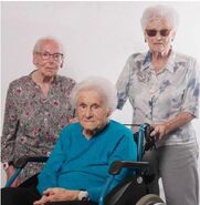 Marie Guerne (aged 107) with Verene Cuenin (aged 100) and Elisabeth Domon (aged 100) in April 2019.