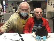 Robert Marchand on his 109th birthday with Gérard Mistler, the president of l'Ardéchoise.