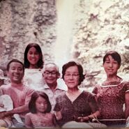 Hayashi at the age of 66, with her family