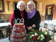 Schultz (left) on her 109th birthday in 2022