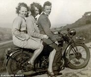 Ralph in a motorbike with Phyllis and her sister Muriel in 1935