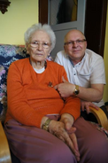 Juniewicz at the age of 111, pictured with her grandson Adam Stachowski