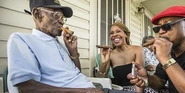 Richard Overton smoking shortly before his 109th birthday.