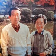 Hayashi in her 70s, with her son