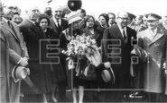 Camacho Quiros with her husband arriving in Barcelona, Spain in 1962.